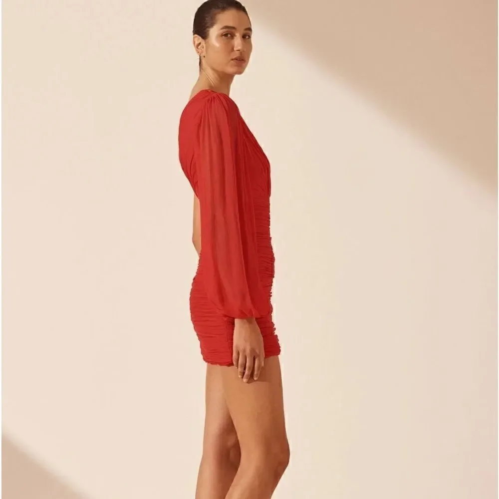 Free People Shona Joy Margot One Shoulder Cut Out Mini Dress - Sailor Red Size 8